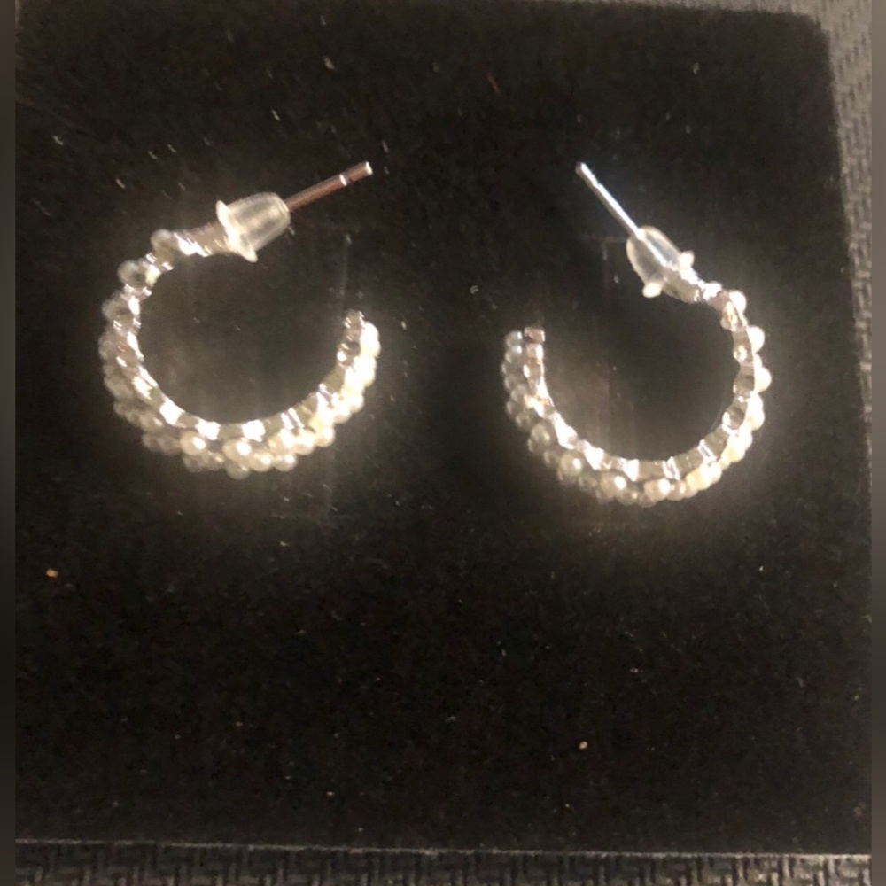 Silver Crystal Hoop Earrings -